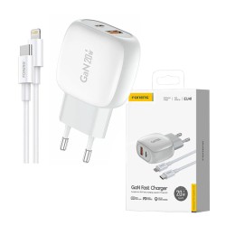 Cargador Foneng EU41 Puertos Dual (USB A+Tipo C) PD+QC 20W con Cable Tipo C a Lightning Blanco